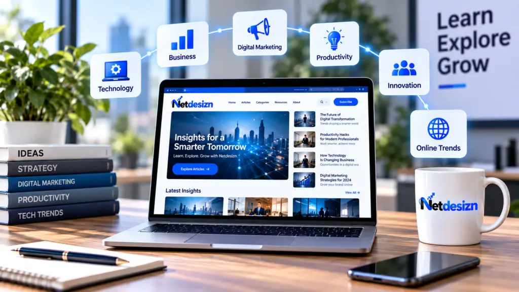 Netdesizn com digital platform workspace with technology and business topics